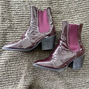 Burgundy Patent Ankle Boots